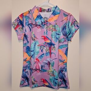 Women's Golf Pickleball Shirt Parrot Birds Moisture Wicking Spf 30 Proud 90 NWOT